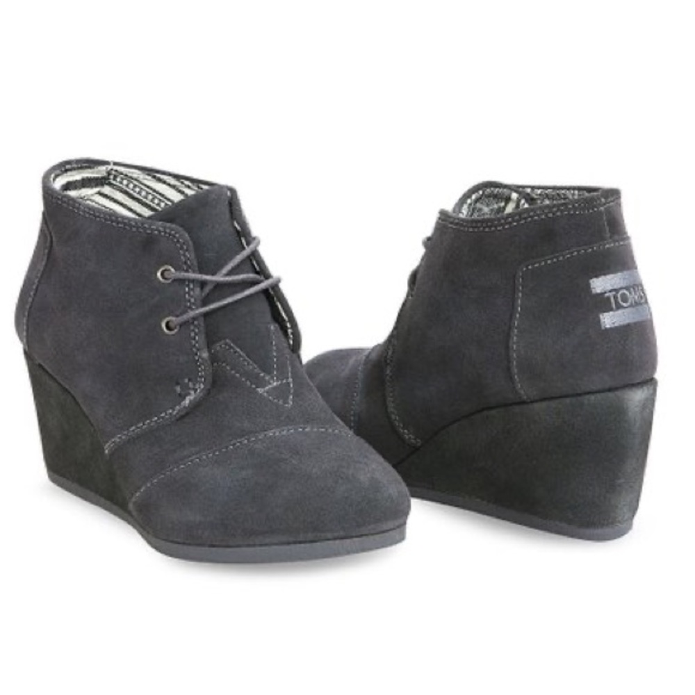 Toms Charcoal Lace-Up Wedge Booties